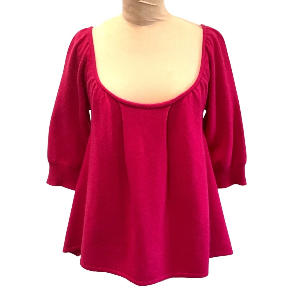 TWG 100% Cashmere Fuchsia Scoop Neck Sweater Back Gold Button Women's Size M